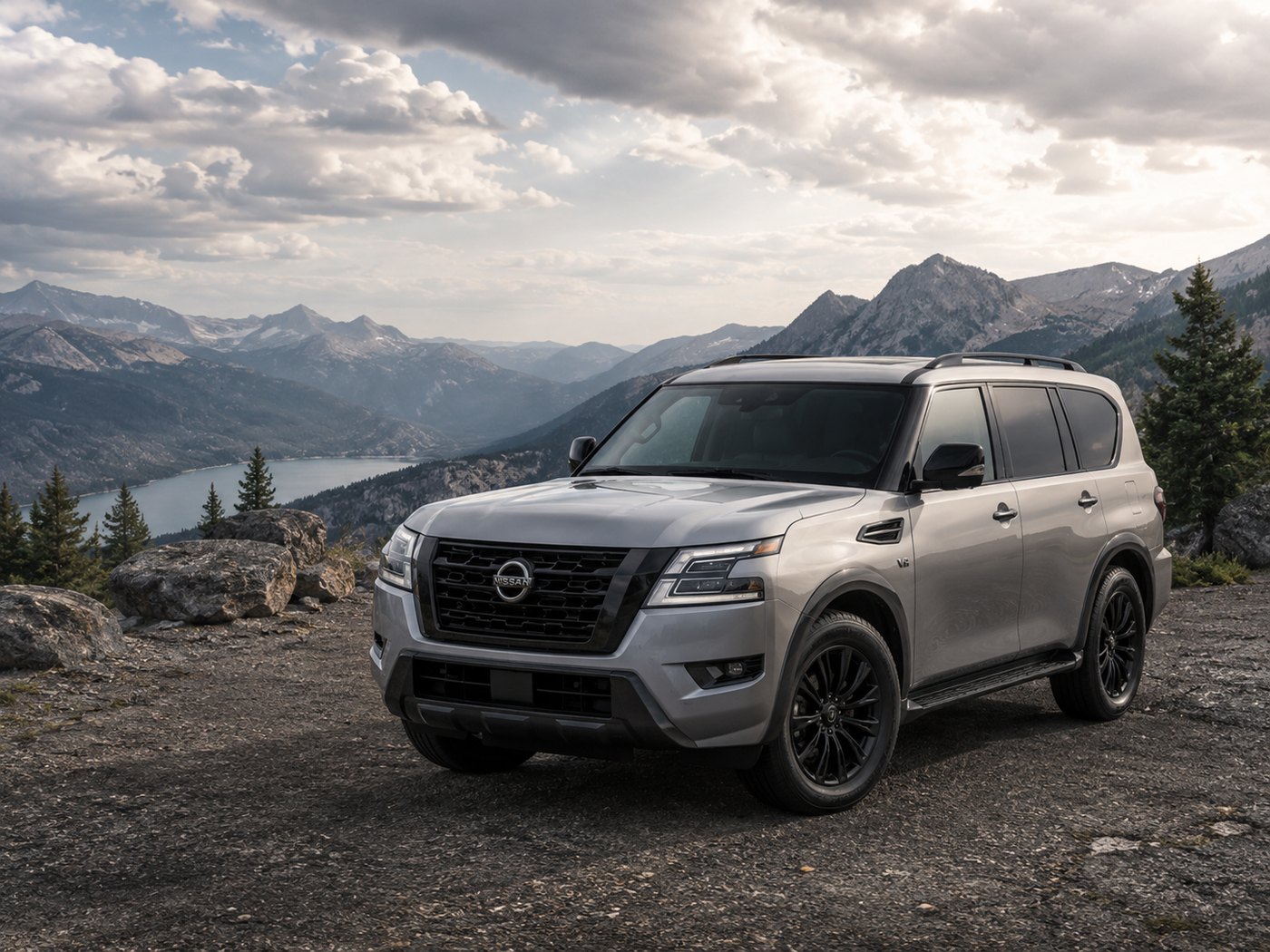 Nissan Armada parked at a mountain overlook