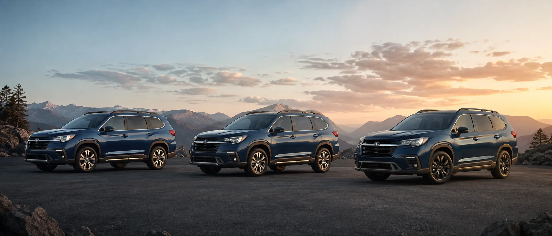 Three stages in the evolution of a blue three-row SUV