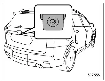 Subaru Ascent rear view camera mounted on rear gate with display view
